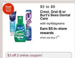 Walgreens Crest, Oral-B or Burt's Bees Dental Care offer