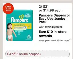 Walgreens Pampers Diapers or Easy Ups Jumbo Pack offer