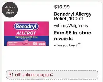 Walgreens Benadryl Allergy Relief, 100 ct offer