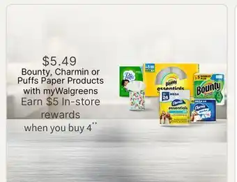 Walgreens Bounty, Charmin or Puffs Paper Products offer