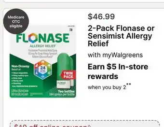 Walgreens 2-Pack Flonase or Sensimist Allergy Relief offer