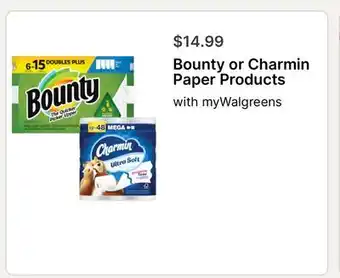 Walgreens Bounty or Charmin Paper Products offer