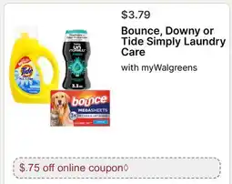 Walgreens Bounce, Downy or Tide Simply Laundry Care offer