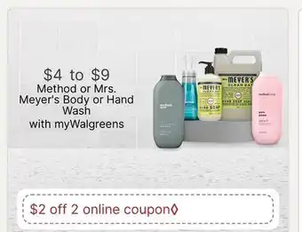 Walgreens Method or Mrs. Meyer's Body or Hand Wash offer