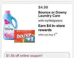 Walgreens Bounce or Downy Laundry Care offer