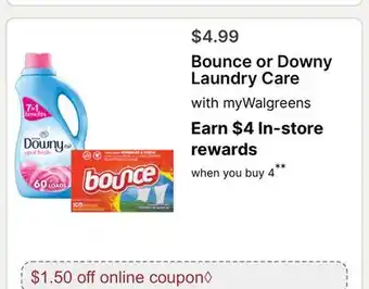 Walgreens Bounce or Downy Laundry Care offer