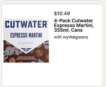 Walgreens 4-Pack Cutwater Expresso Martini, 355ml. Cans offer