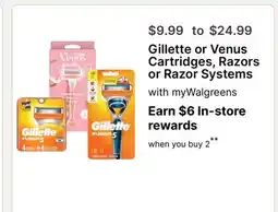 Walgreens Gillette or Venus Cartridges, Razors or Razor Systems offer