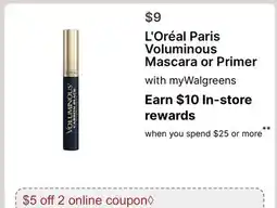 Walgreens L'Oréal Paris Voluminous Mascara or Primer offer