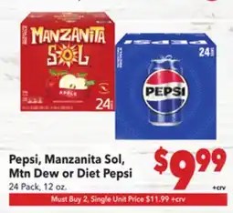 Vallarta Supermarkets Pepsi, Manzanita Sol, Mtn Dew or Diet Pepsi offer