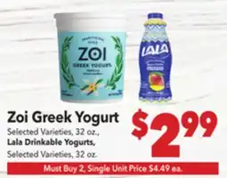 Vallarta Supermarkets Zoi Greek Yogurt offer