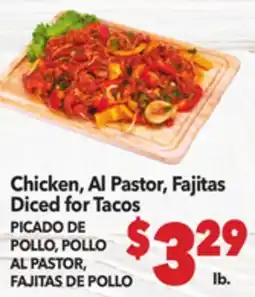 Vallarta Supermarkets Chicken, Al Pastor, Fajitas Diced for Tacos / PICADO DE POLLO, POLLO AL PASTOR, FAJITAS DE POLLO offer