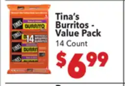 Vallarta Supermarkets Tina's Burritos-Value Pack offer