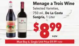 Vallarta Supermarkets Menage a Trois Wine offer