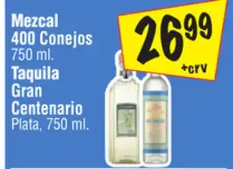 El Super Mezcal 400 Conejos 750 ml. , Taquila Gran Centenario Plata, 750 ml offer