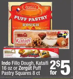 Super King Markets Indo Fillo Dough, Kataifi 16 oz or Zergüt Puff Pastry Squares 8 ct offer