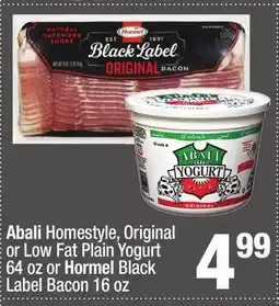 Super King Markets Abali Homestyle, Original or Low Fat Plain Yogurt 64 oz or Hormel Black Label Bacon 16 oz offer