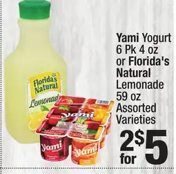 Super King Markets Yami Yogurt 6 Pk 4 oz or Florida's Natural Lemonade 59 oz offer