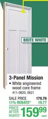 Menards Mastercraft 30W x 80H Brite White 3-Panel Mission Prehung Interior Door - Right Inswing offer