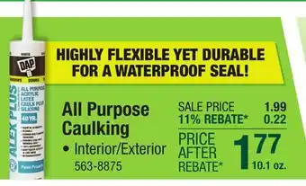 Menards DAP ALEX PLUS White Acrylic Latex Caulk Plus Silicone - 10.1 oz offer