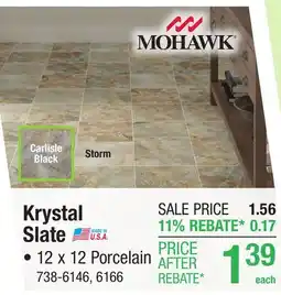 Menards Mohawk Krystal Slate Carlisle Black 12 x 12 Porcelain Floor and Wall Tile offer