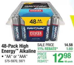 Menards Rayovac High Energy AA Alkaline Batteries - 48 Pack offer