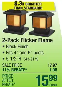 Menards Patriot Lighting Flicker Flame Black Solar Warm White LED Post Cap Landscape Light - 2 Pack offer