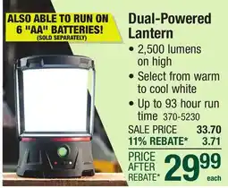 Menards Coast 2500 Lumen Rechargeable Dual Power LED Lantern offer