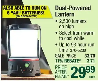 Menards Coast 2500 Lumen Rechargeable Dual Power LED Lantern offer