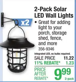 Menards Patriot Lighting Eydis Black Solar Powered LED Outdoor Wall Light - 2 Pack offer