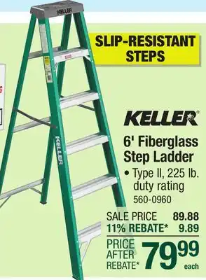 Menards Keller 6' Type II Fiberglass Step Ladder - 225 lb. Max offer