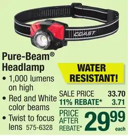 Menards Coast 1000 Lumen Rechargeable Dual Power LED Headlamp offer