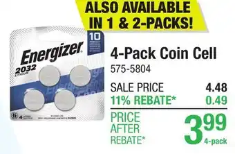 Menards Energizer 3-Volt 2032 Lithium Coin Cell Batteries - 4 pack offer