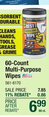 Menards Best Working Wipe Heavy Duty Multi-Purpose Wipes - 60 Pack offer