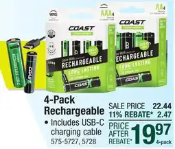 Menards Coast Zithion-X AA USB-C Rechargeable Batteries - 4 Pack offer