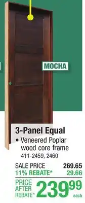 Menards Mastercraft 30W x 80H Mocha Poplar 3-Panel Equal Prehung Interior Door - Right Inswing offer