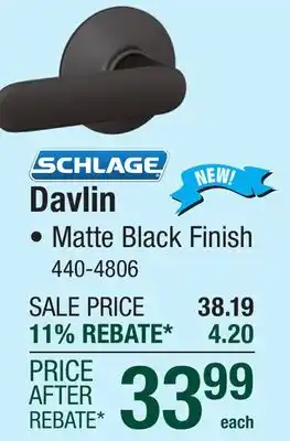 Menards Schlage Davlin Passage Door Lever in Matte Black offer