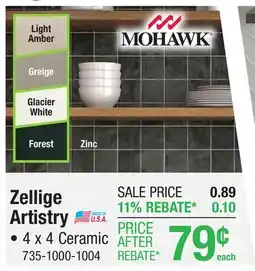 Menards Mohawk Zellige Artistry Glacier White 4 x 4 Ceramic Wall Tile offer