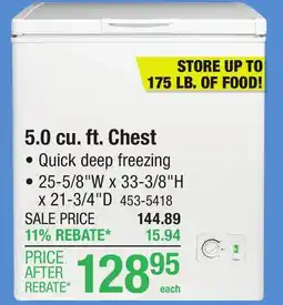 Menards Criterion 5.0 cu. ft. White Manual Defrost Chest Freezer offer