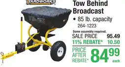 Menards Yardworks 85 lb. Capacity Tow Behind Broadcast Spreader offer