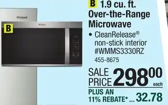 Menards Whirlpool 1.9 cu.ft. Fingerprint Resistant Stainless Steel Over-the-Range Microwave offer