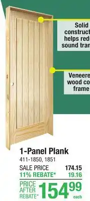 Menards Mastercraft 30W x 80H Pine 1-Panel Plank Prehung Interior Door - Right Inswing offer