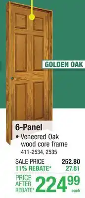 Menards Mastercraft 30W x 80H Golden Oak 6-Panel Prehung Interior Door - Right Inswing offer