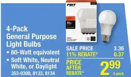 Menards Feit Electric 60 Watt Equivalent Frosted A19 E26 Neutral White LED Light Bulb - 4 Pack offer