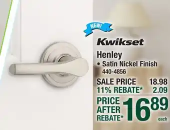 Menards Kwikset Henley Hall/Closet Lever in Satin Nickel offer