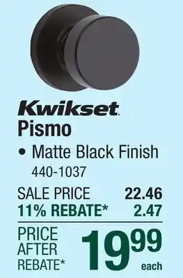 Menards Kwikset Pismo Passage Knob in Matte Black offer