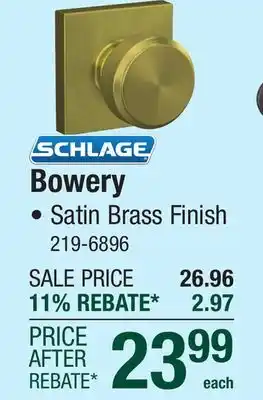 Menards Schlage Bowery Collins Trim Hall & Closet Passage Knob in Satin Brass offer