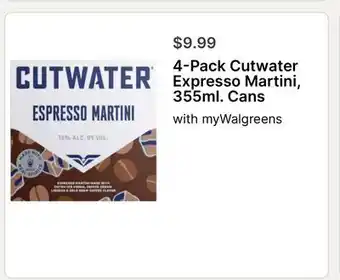 Walgreens 4-Pack Cutwater Expresso Martini, with, 355ml. Cans offer