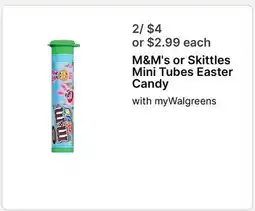 Walgreens M&M's or Skittles Mini Tubes Easter Candy offer