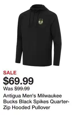 Dick's Sporting Goods Antigua Men's Milwaukee Bucks Black Spikes Quarter-Zip Hooded Pullover offer